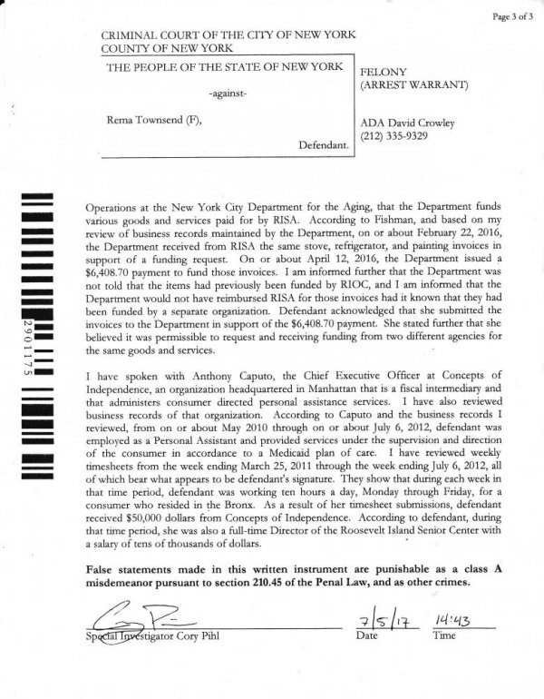 Stealing, Lying, Cheating on Seniors? No Problem, Says RIOC Board Investigator's report om Rema Townsend, acting as RIOC Program Director, double-dipping on money from RIOC's Public Purpose Grant, last year.